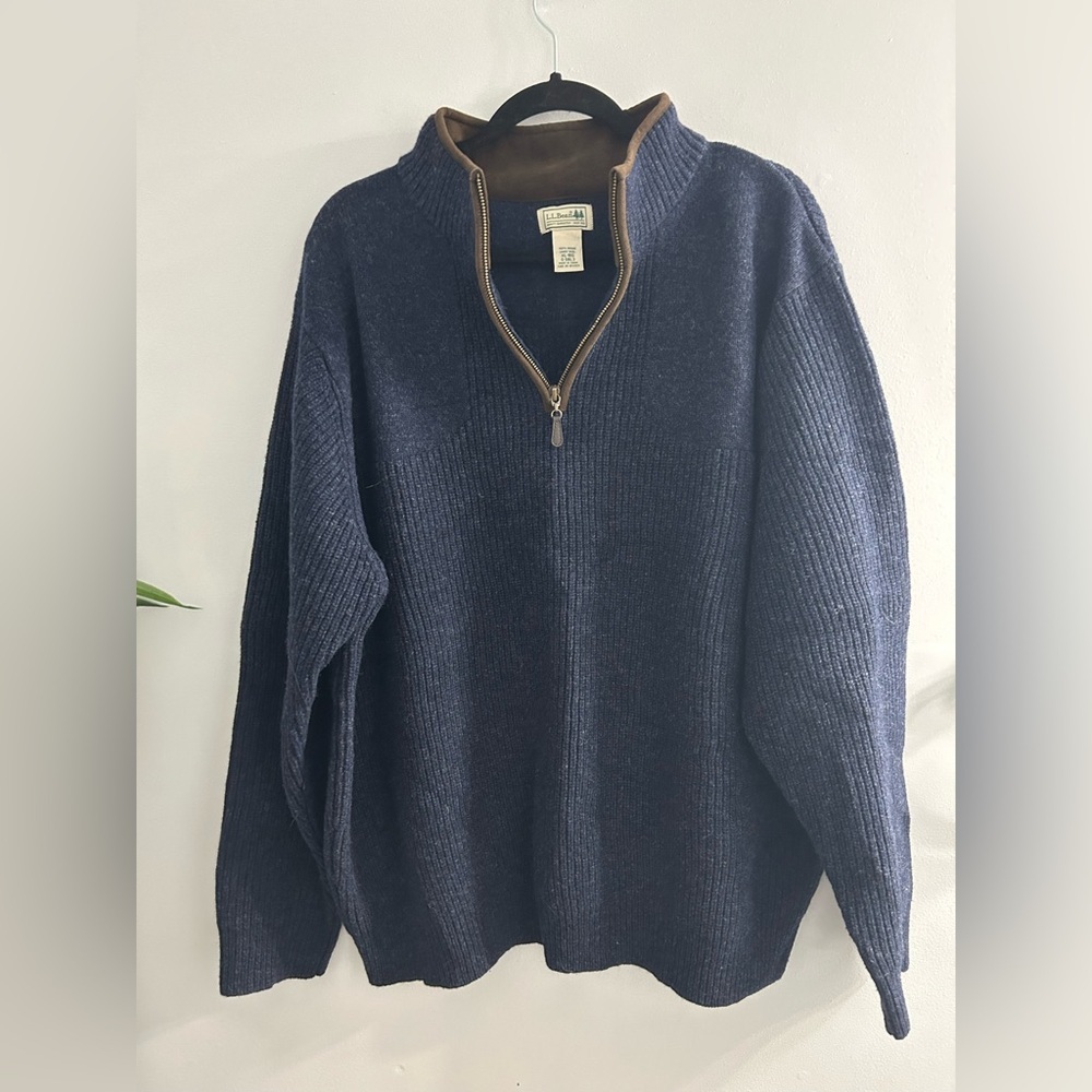 L.L. Bean Wool Waterfowl Navy Zip-Up Sweater